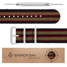 Load image into Gallery viewer, Sniper Bay Nato Watch Strap – Military-Grade Nylon, Stainless Steel – (James Bond Black/Red/Green)
