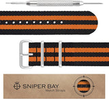 Sniper Bay Nato Watch Strap – Military-Grade Nylon, Stainless Steel – (Black/Orange)