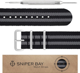 Sniper Bay Nato Watch Strap – Military-Grade Nylon, Stainless Steel – ( James Bond Black/Grey)